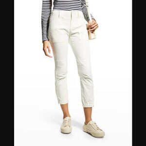 Frame Trapunto Moto Pants With Banded Bottom In Off White - Size 29